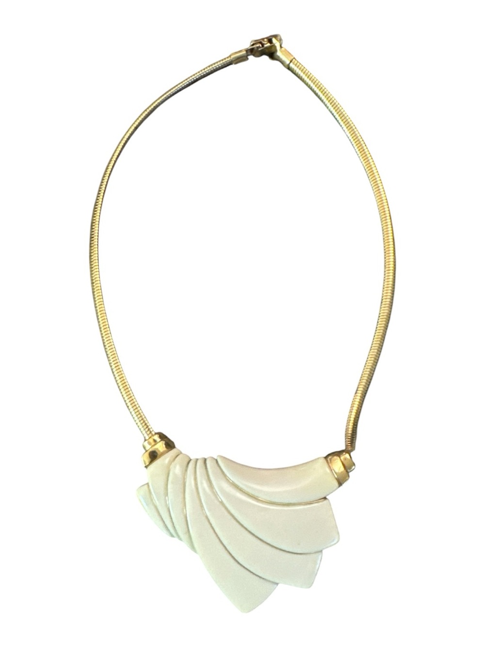 Vintage Trifari Costume Jewelry Gold Tone Necklace with Cream Fan Pendant